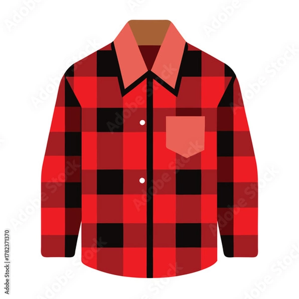 Fototapeta Red and black plaid shirt with buttons and pocket simple vector