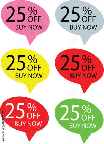 Fototapeta Colorful speech bubbles with "11.11", "50%" and "BUY NOW" for sales.