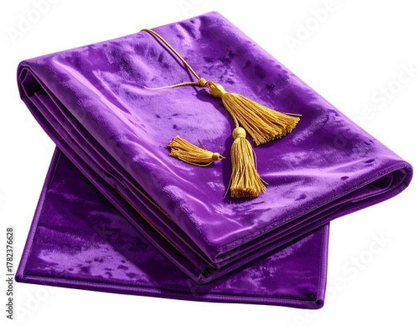 Fototapeta  - Folded Purple Velvet Prayer Mat with Tassels, isolated on transparent background