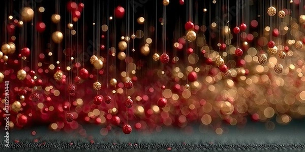 Obraz a stylish christmas backdrop with blurry redish and golden lights