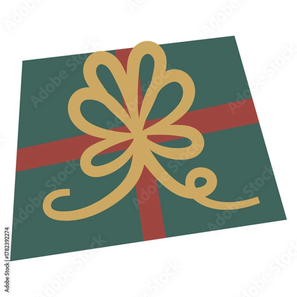 Obraz Square Christmas Present with Red Bow and Diagonal Green Pattern