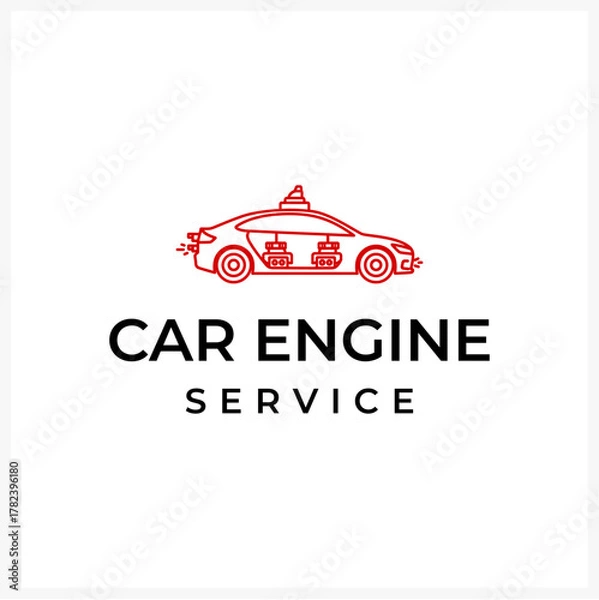 Fototapeta Clean vector illustration representing automotive engine maintenance and repair services, ideal for mechanic workshops and vehicle diagnostic centers