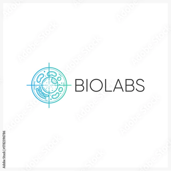 Obraz Futuristic biological research laboratory emblem with a stylized cell in a target reticle, illustrating scientific precision and innovation in biotech