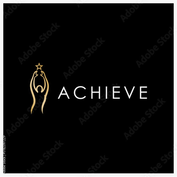 Obraz Achieve Your Goals Silhouette of a Person Holding a Star Upwards, Representing Success and Achievement