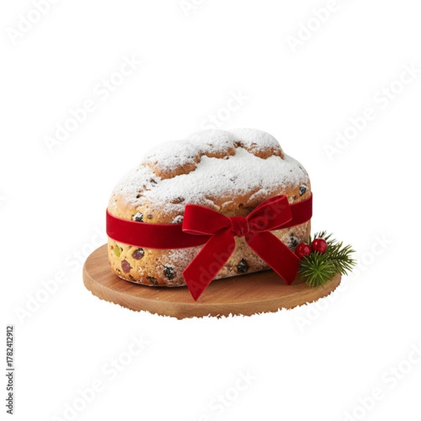 Fototapeta Christmas cupcake tied with a red bow isolated on transparent or white background, png