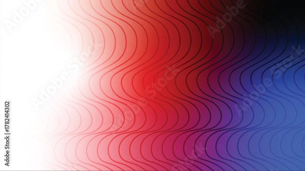 Obraz Dynamic vector background with a vibrant color gradient from white to red and deep blue, overlaid with subtle wavy lines