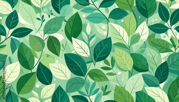 Fototapeta Seamless Pattern of Lush Green Leaves and Branches.