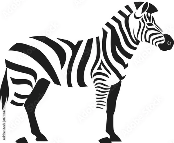 Fototapeta Stylized zebra stands out in a bold black and white graphic illustration, creating a clean, modern animal design, suitable for educational or decorative projects.