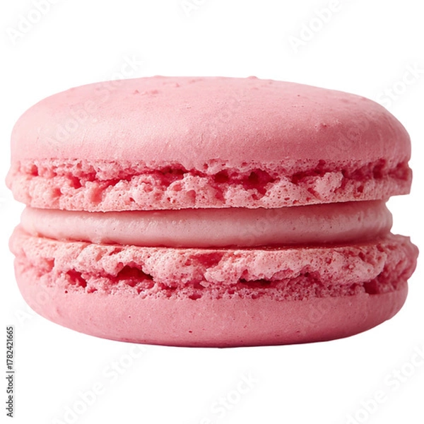 Fototapeta Pink macaron cookie with creamy filling isolated on background