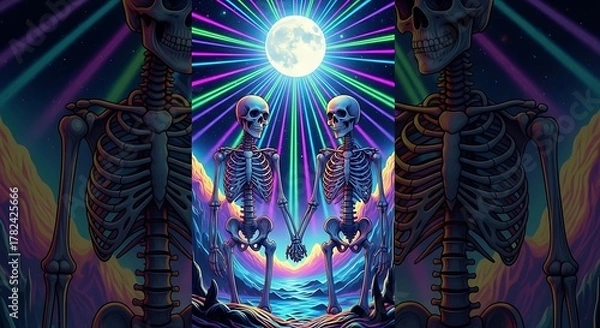 Fototapeta Skeletal Serenity - A Psychedelic Dance with the Moons Embrace.
