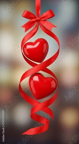 Fototapeta Romantic Hearts and Ribbon - A Symbol of Love and Affection.