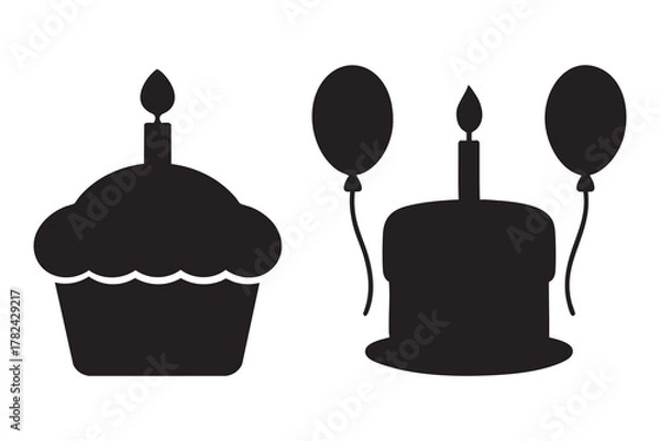 Fototapeta Birthday cake silhouette vector icon with candles