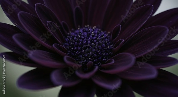 Fototapeta Close-up view of a deep purple flower, capturing the intricate details of petals and center