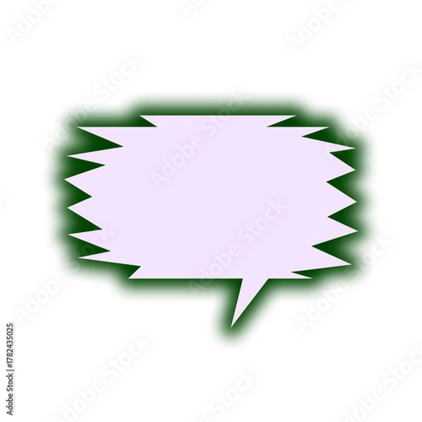 Fototapeta Angry jagged speech bubble in dark green with light purple fill, comic style graphic element for communication and expression of strong emotions