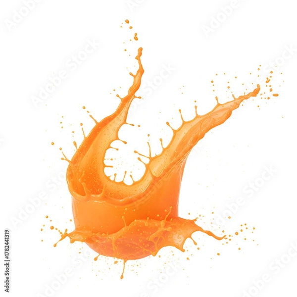 Obraz Vibrant Orange Juice Splash Frozen In Mid Air With Droplets Flying Creating Dynamic Abstract Shape
