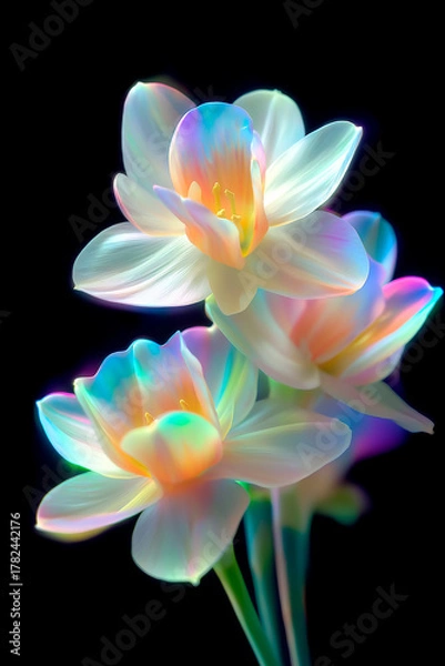 Fototapeta neon flowers with pastel colors, smooth move design, photorealism