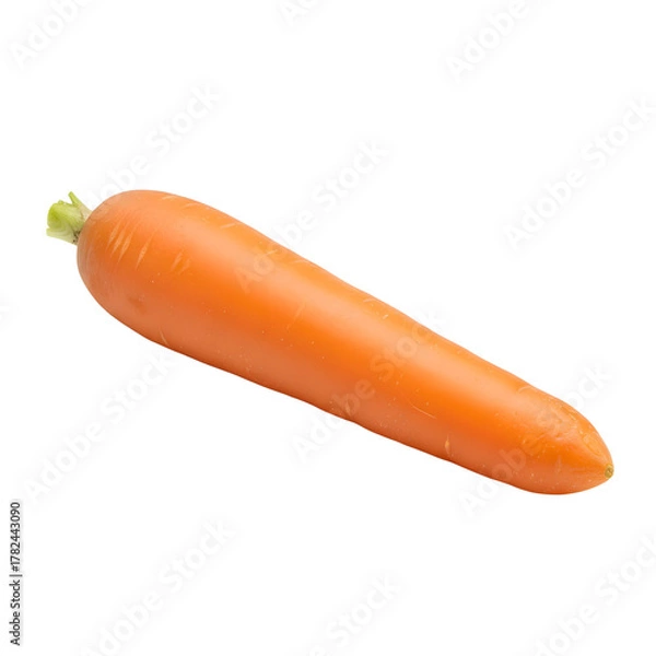 Fototapeta Single Whole Orange Carrot With Green Stalk Isolated on White Background