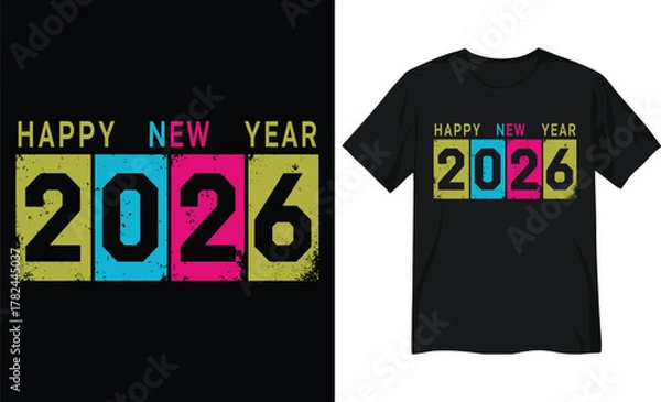 Fototapeta Happy New Year 2026 Typography Design – Colorful Grunge Style