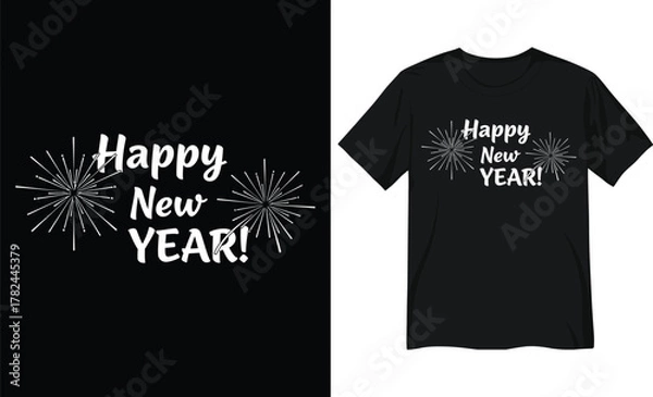 Fototapeta Happy New Year Typography with Fireworks Illustration