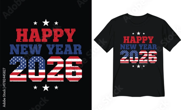 Fototapeta Patriotic Happy New Year 2026 American Flag Typography Design