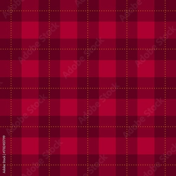 Fototapeta Seamless tartan check pattern with red and wine tones accented by orange dotted lines
