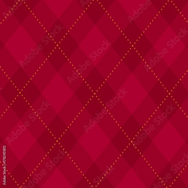 Fototapeta Elegant red argyle pattern with dotted yellow lines - seamless holiday checkered background