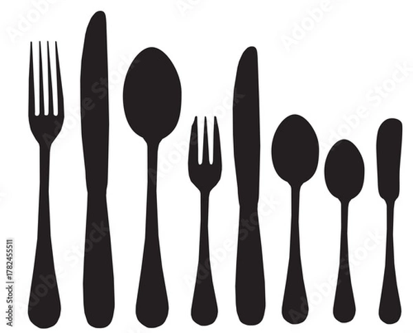 Obraz fork and spoon ,knife set silhouette 