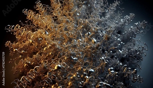 Fototapeta Abstract explosion of metallic particles in gold and silver colors