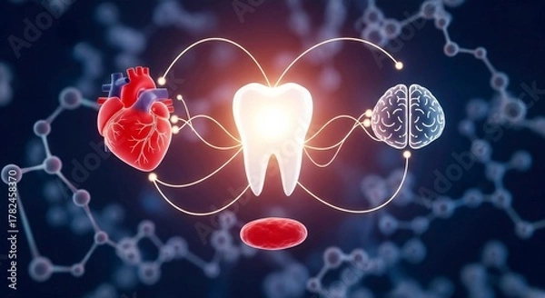 Fototapeta Abstract Medical Connection of Tooth Heart and Brain
