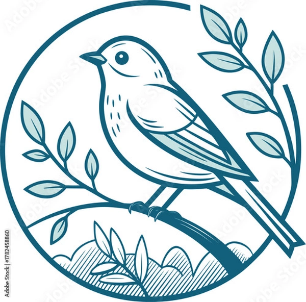 Fototapeta Colorful Cartoon Toucan Perched on Green Branch with Yellow Beak