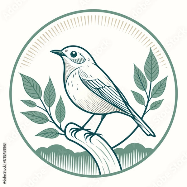 Fototapeta Colorful Cartoon Toucan Perched on Green Branch with Yellow Beak