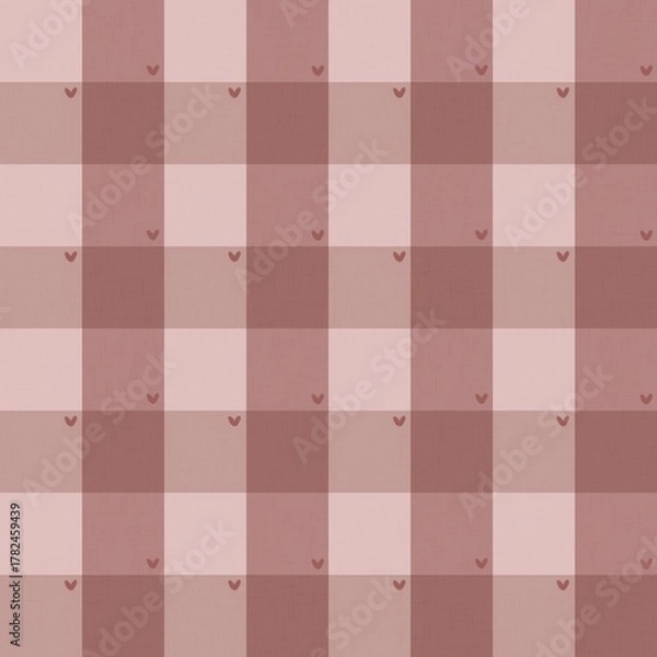 Obraz Seamless Pink Plaid Fabric Pattern with Dark Hearts