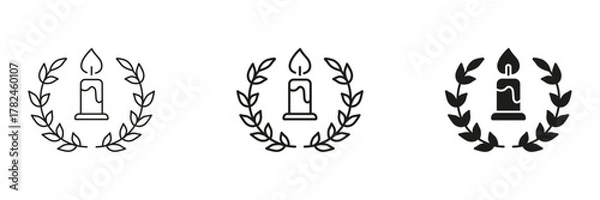 Fototapeta Candle With Laurel Wreath In Line, Outline, And Glyph Icon Set. Celebration, Victory, And Honor Symbol Collection. Decorative And Ceremonial. Isolated Vector Illustration