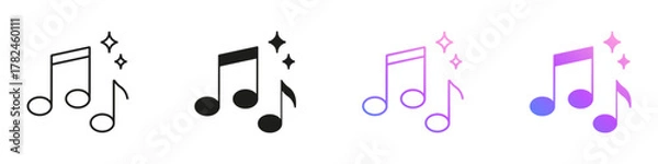 Obraz Music Notes With Sparkles Line and Solid Icon Set. AI Sound Creation And Audio Entertainment Symbol Collection. Isolated Vector Illustration