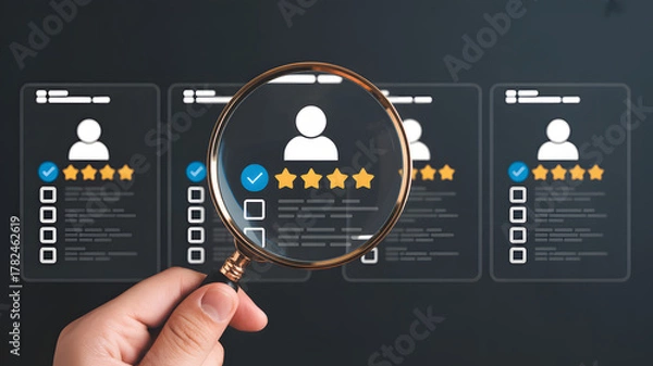 Fototapeta Find stellar talent with glowing recommendations using advanced HR tech for hiring success and boost company reputation, a modern human resources solution