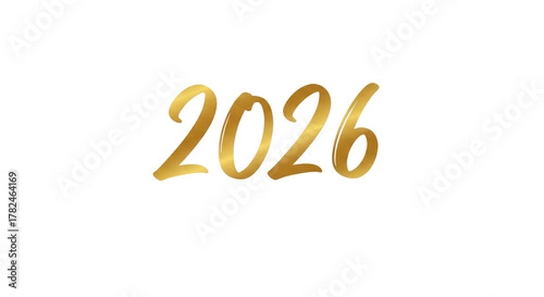 Fototapeta Golden happy new year greeting card with the year two thousand twenty six on a transparent background