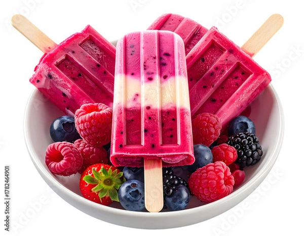 Fototapeta  Summer Popsicle Bowl PNG – Berry and Cream Ice Treats for Refreshing Design, Transparent Background.
