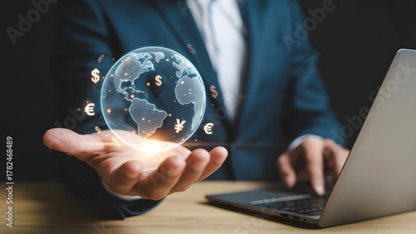 Fototapeta Empowering global finance with innovative technology and worldwide currency exchange solutions for modern businesses and digital entrepreneurs online now