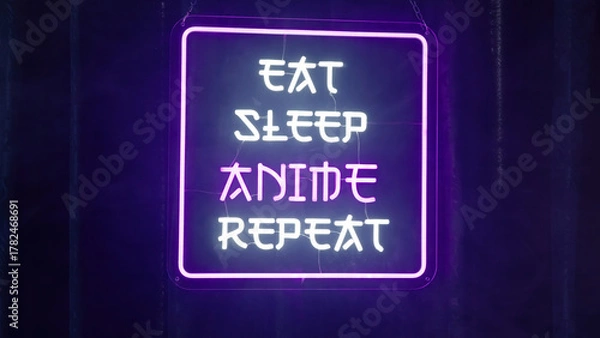 Obraz Smoke over neon text sign Eat Sleep Anime Repeat