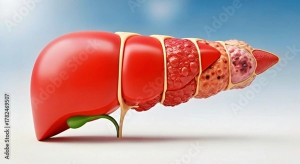 Obraz Five Liver Sections Showing Disease Progression Healthy to Cancer