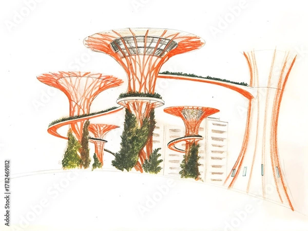 Fototapeta Futuristic supertree park concept illustration, sustainable urban design