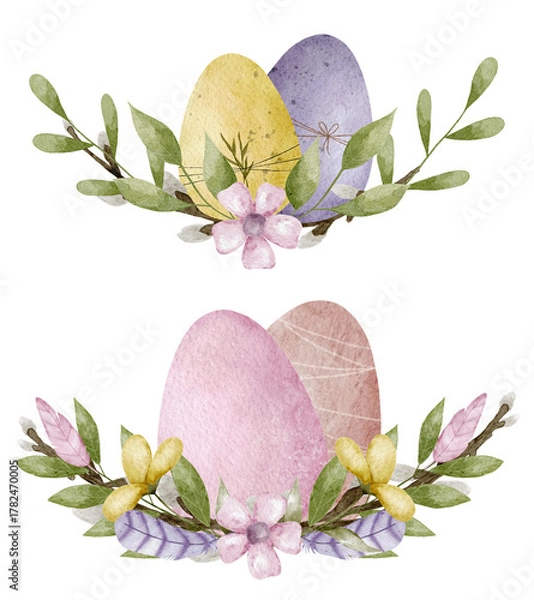 Obraz Floral watercolor Easter egg composition