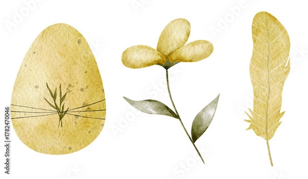 Obraz Yellow watercolor Easter egg illustration