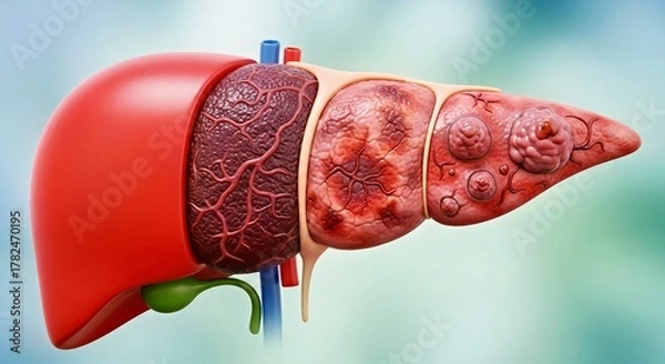 Fototapeta Stylized Liver Disease Progression Healthy Red to Scarred Textures