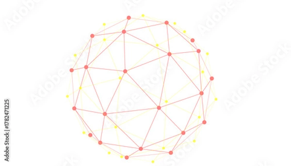 Fototapeta 
Abstract smooth gradient network of connected dots and lines forming a flowing wave pattern with colorful transitions from orange and Yellow to blue on a light background