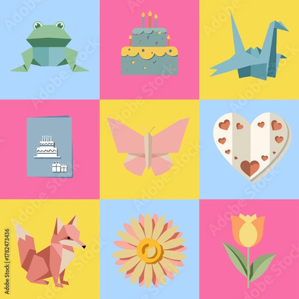 Fototapeta set illustration vector graphic of origami crafts