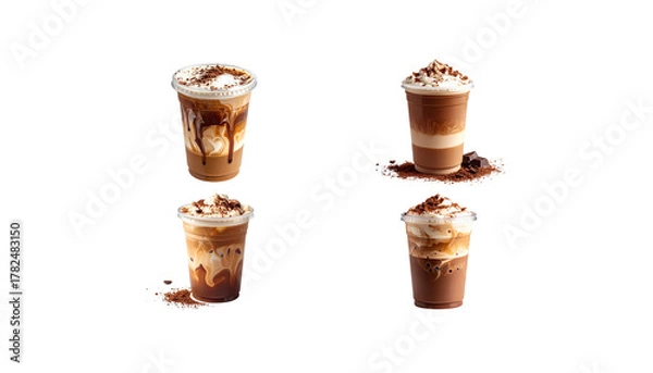 Fototapeta Sweet cola drink with ice in glass, isolated on white background