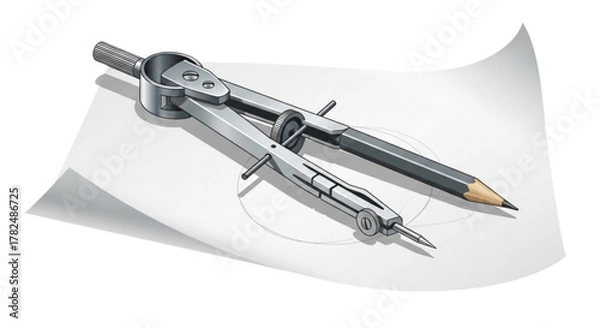 Fototapeta Professional Precision Spring Divider Compass with Pencil Holder & Adjustment Wheel - Stainless Steel Geometry Drafting Tool for Technical Drawing, Architecture, Engineering, Woodworking & Art Project