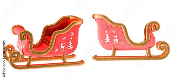 Fototapeta Santa sleigh isolated on transparent background 3D render