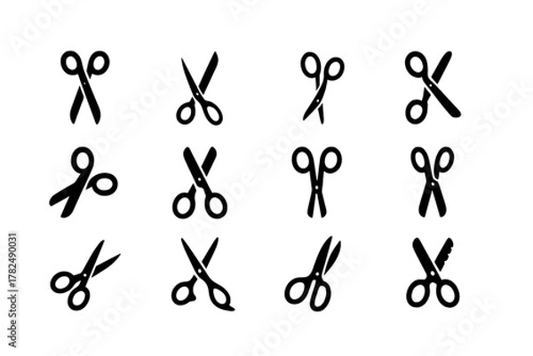 Fototapeta Scissor Icon Set in Black on White Background